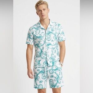 BAROQUE GOLD Men's White and Teal shirt and shorts set size XLarge